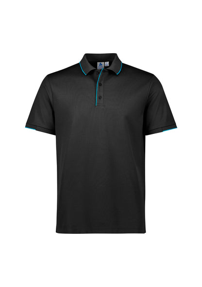 Biz Collection Mens Focus Short Sleeve Polo - Black/Cyan