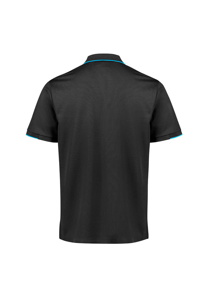 Biz Collection Mens Focus Short Sleeve Polo - Black/Cyan