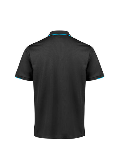 Biz Collection Mens Focus Short Sleeve Polo - Black/Cyan