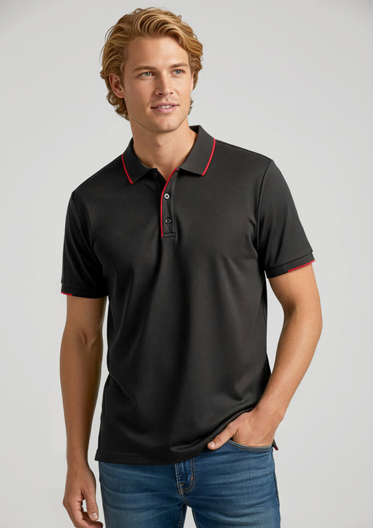 Biz Collection Mens Focus Short Sleeve Polo - Black/Red