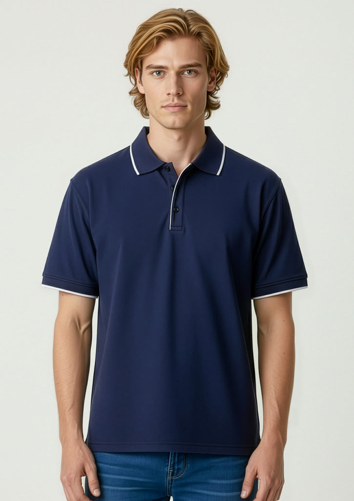 Biz Collection Mens Elite Short Sleeve Polo - Navy/White
