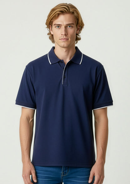 Biz Collection Mens Elite Short Sleeve Polo - Navy/White