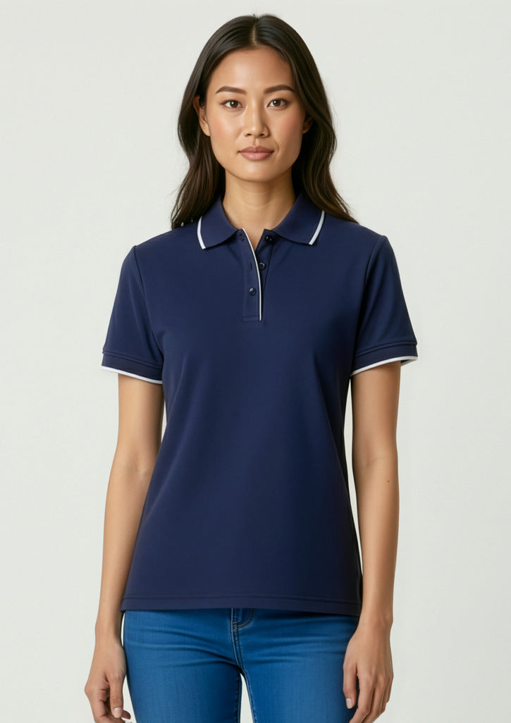Biz Collection Womens Elite Short Sleeve Polo - Navy/White
