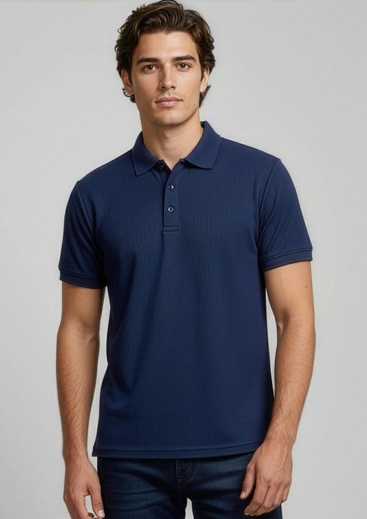 Biz Collection Mens Micro Waffle Short Sleeve Polo - Navy