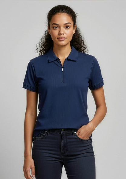 Biz Collection Womens Micro Waffle Short Sleeve Polo - Navy