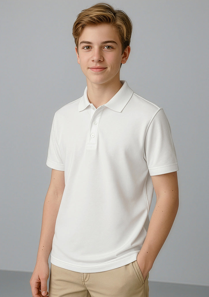 Biz Collection Kids Crew Short Sleeve Polo - White