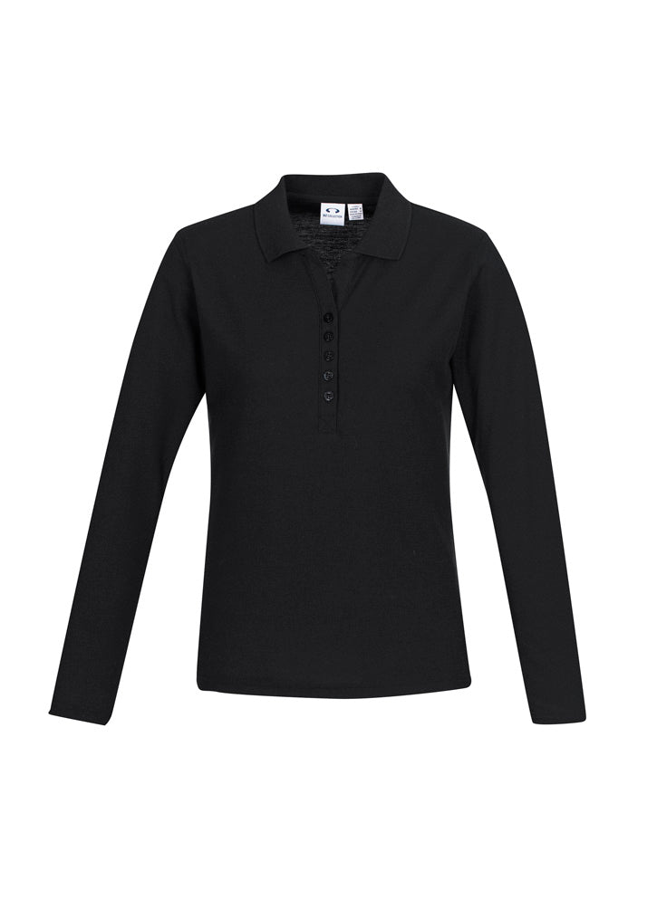 Biz Collection Womens Crew Long Sleeve Polo - Charcoal