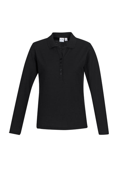 Biz Collection Womens Crew Long Sleeve Polo - Charcoal