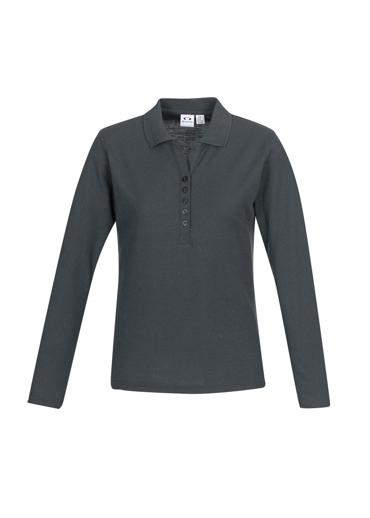 Biz Collection Womens Crew Long Sleeve Polo - Charcoal
