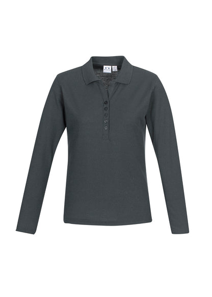 Biz Collection Womens Crew Long Sleeve Polo - Charcoal