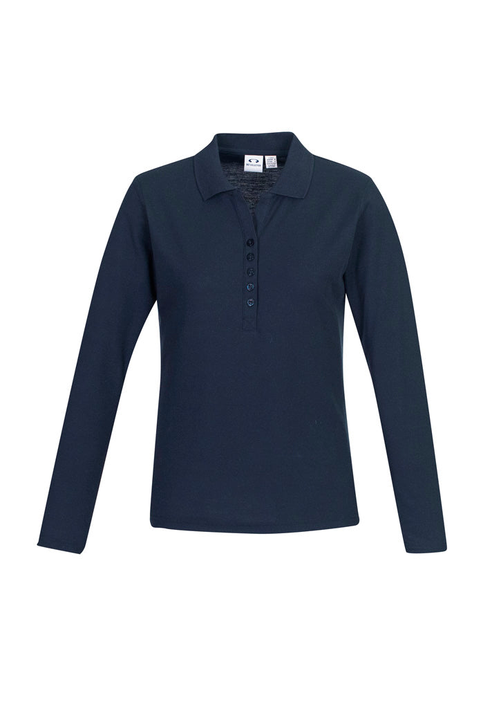 Biz Collection Womens Crew Long Sleeve Polo - Navy