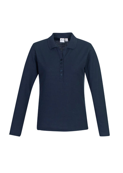 Biz Collection Womens Crew Long Sleeve Polo - Navy
