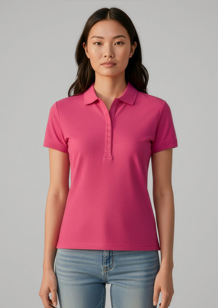 Biz Collection Womens Crew Short Sleeve Polo - Fuchsia