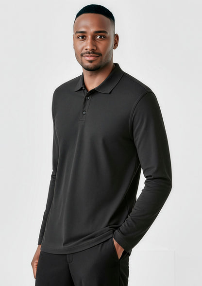 Biz Collection Mens Crew Long Sleeve Polo - Black