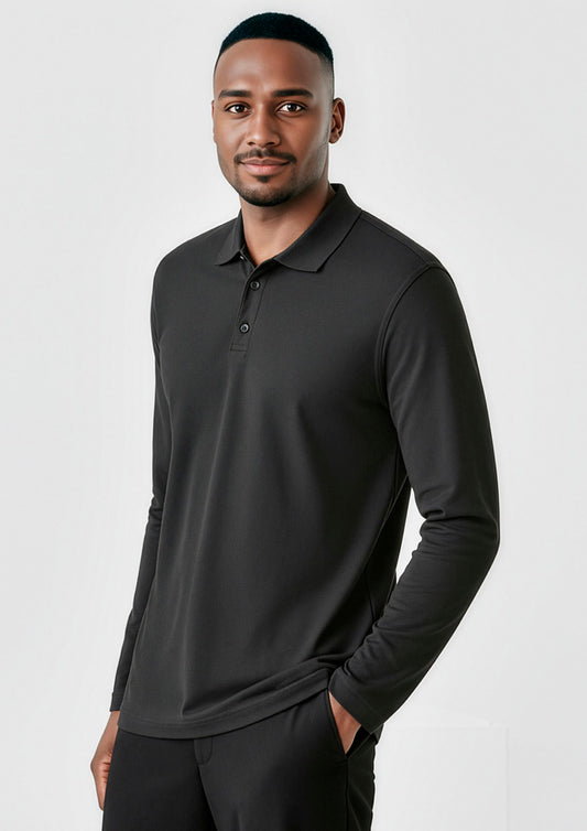 Biz Collection Mens Crew Long Sleeve Polo - Black