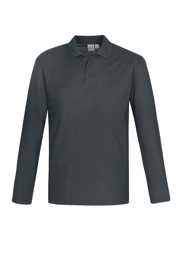 Biz Collection Mens Crew Long Sleeve Polo - Charcoal