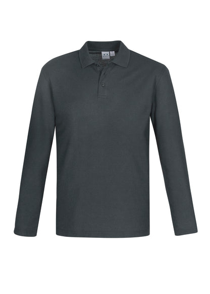 Biz Collection Mens Crew Long Sleeve Polo - Charcoal