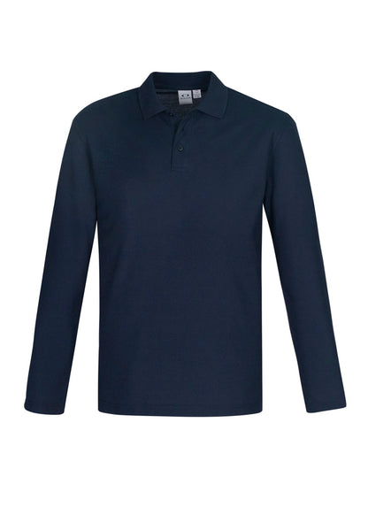Biz Collection Mens Crew Long Sleeve Polo - Navy