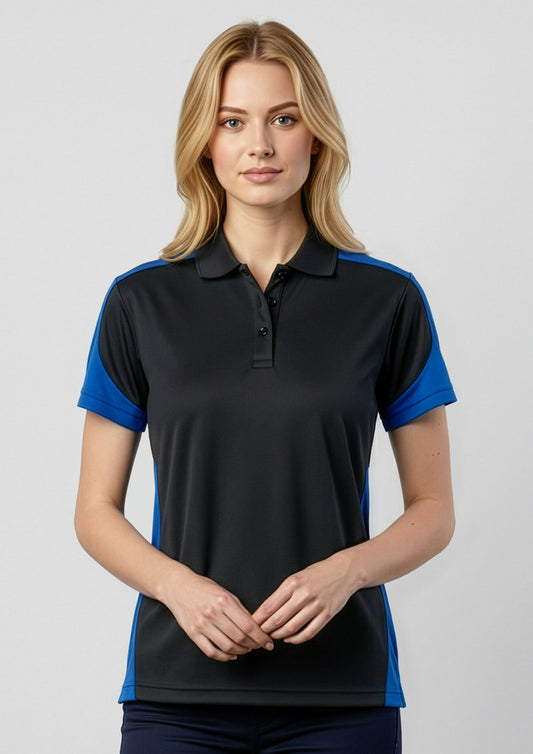 Biz Collection Womens Talon Short Sleeve Polo - Black/Royal