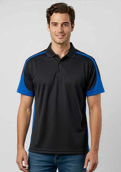 Biz Collection Mens Talon Short Sleeve Polo - Black/Royal