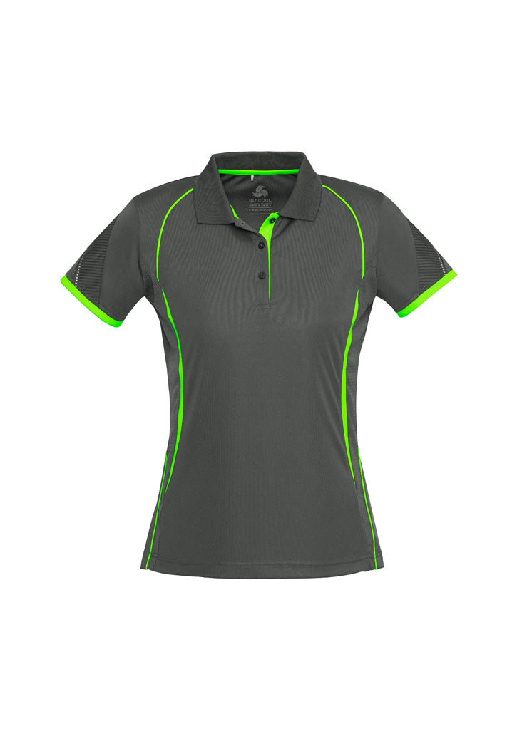 Biz Collection Womens Razor Short Sleeve Polo - Grey/Fluoro Lime
