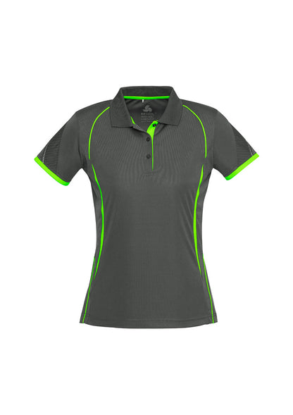 Biz Collection Womens Razor Short Sleeve Polo - Grey/Fluoro Lime