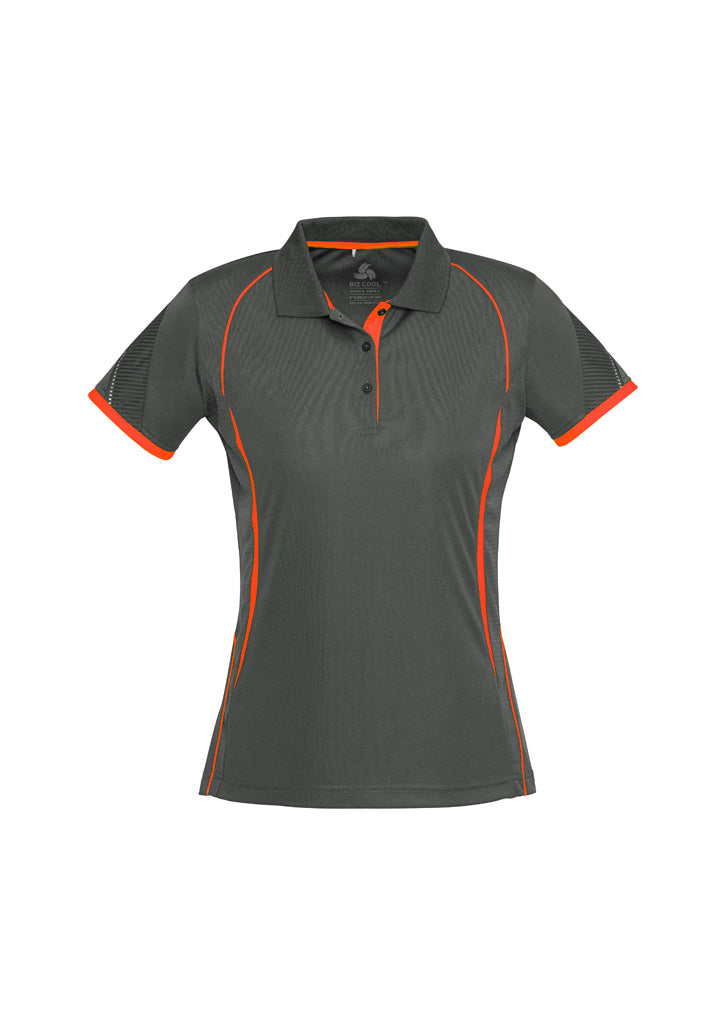 Biz Collection Womens Razor Short Sleeve Polo - Grey/Fluoro Orange