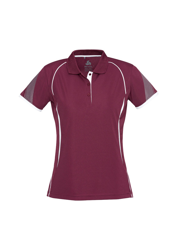 Biz Collection Womens Razor Short Sleeve Polo - Maroon/White
