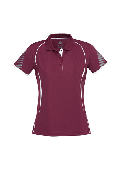Biz Collection Womens Razor Short Sleeve Polo - Maroon/White
