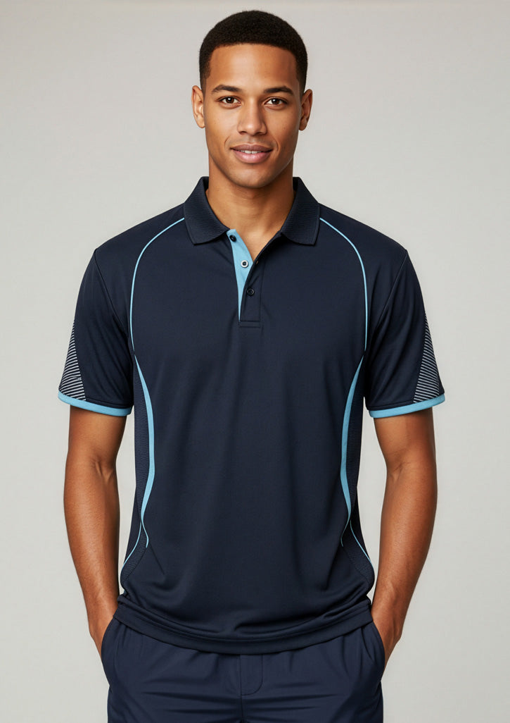 Biz Collection Mens Razor Short Sleeve Polo - Navy/Sky