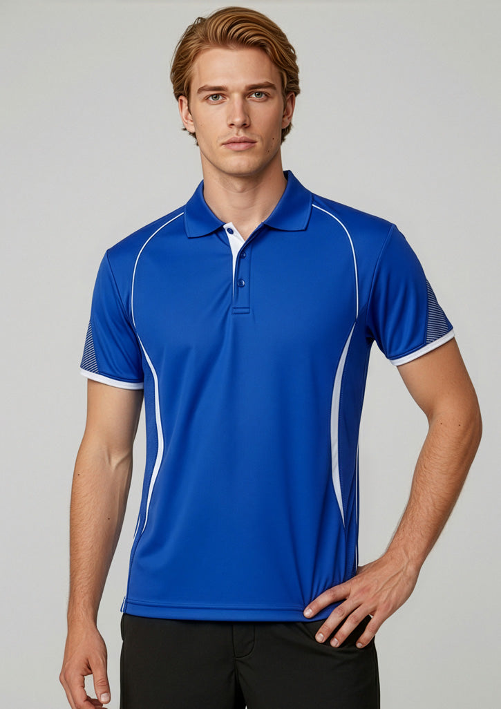 Biz Collection Mens Razor Short Sleeve Polo - Royal/White