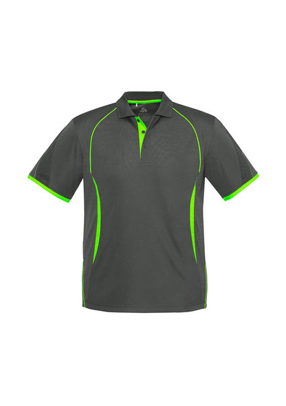 Biz Collection Mens Razor Short Sleeve Polo - Grey/Fluoro Lime