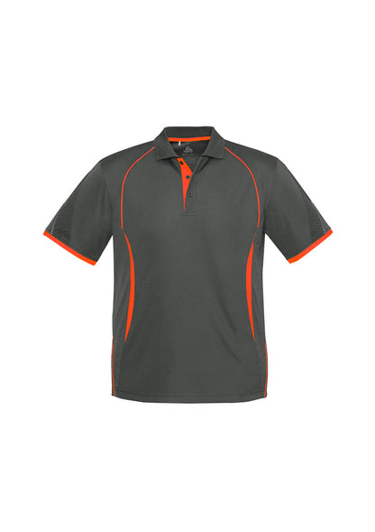 Biz Collection Mens Razor Short Sleeve Polo - Grey/Fluoro Orange