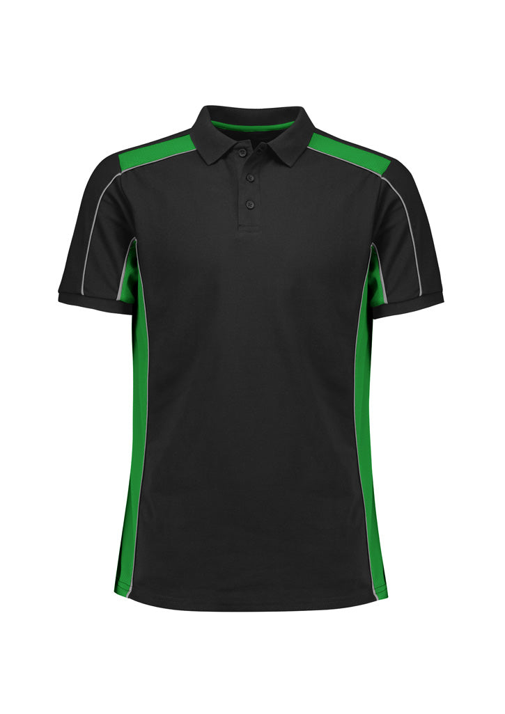 Biz Collection Unisex Grid Short Sleeve Polo - Black/Green