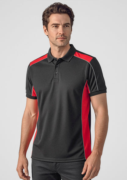 Biz Collection Unisex Grid Short Sleeve Polo - Black/Red