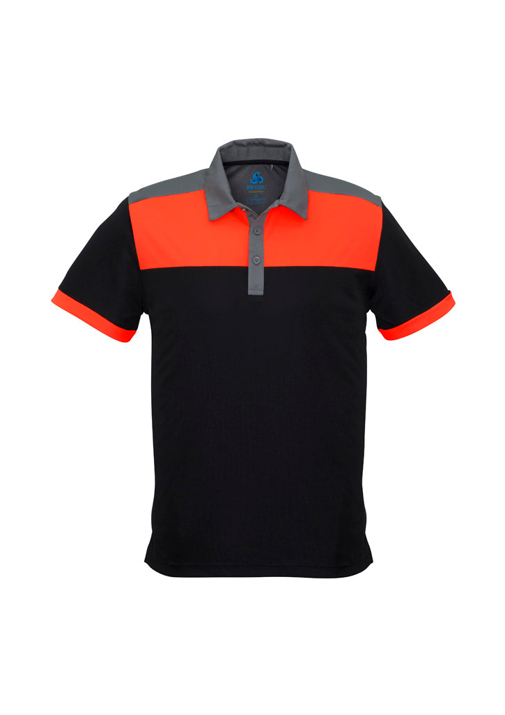 Biz Collection Mens Charger Short Sleeve Polo - Black/Fluoro Orange/Grey