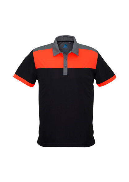 Biz Collection Mens Charger Short Sleeve Polo - Black/Fluoro Orange/Grey