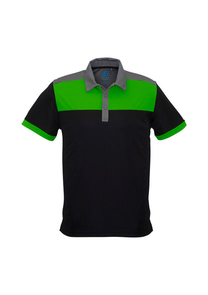 Biz Collection Mens Charger Short Sleeve Polo - Black/Green/Grey