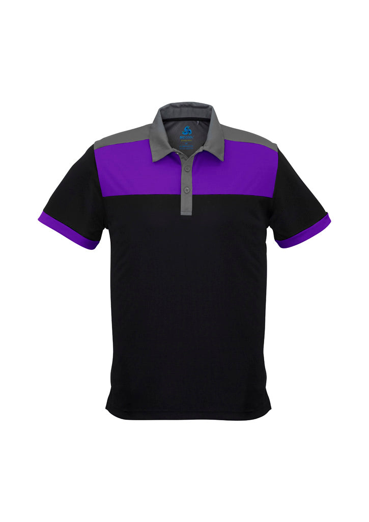 Biz Collection Mens Charger Short Sleeve Polo - Black/Purple/Grey