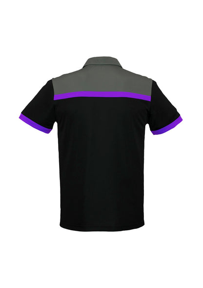 Biz Collection Mens Charger Short Sleeve Polo - Black/Purple/Grey