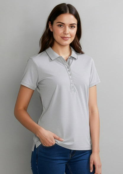 Biz Collection Womens Shadow Short Sleeve Polo - Silver Grey