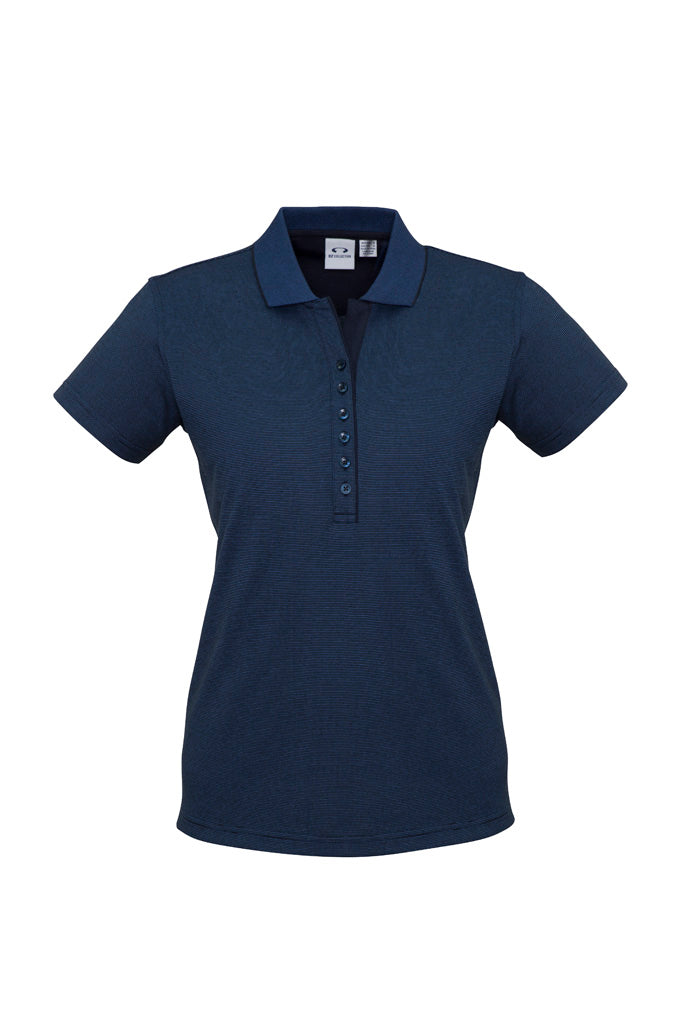 Biz Collection Womens Shadow Short Sleeve Polo - Carbon Blue