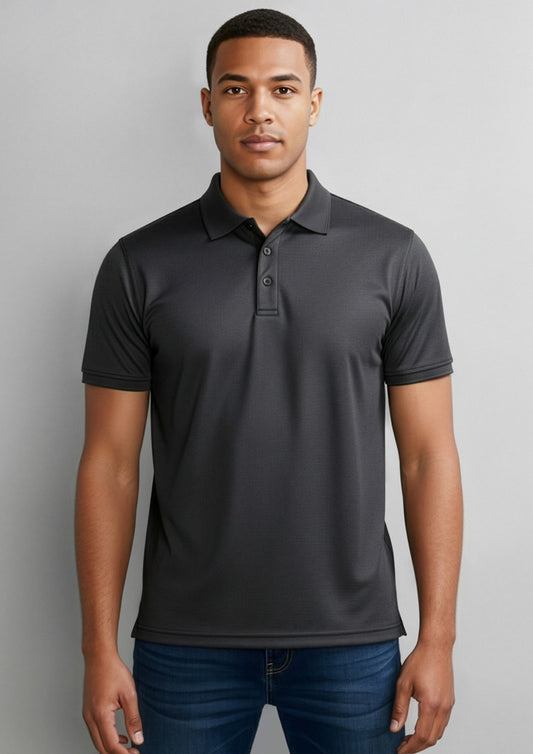 Biz Collection Mens Shadow Short Sleeve Polo - Graphite Black