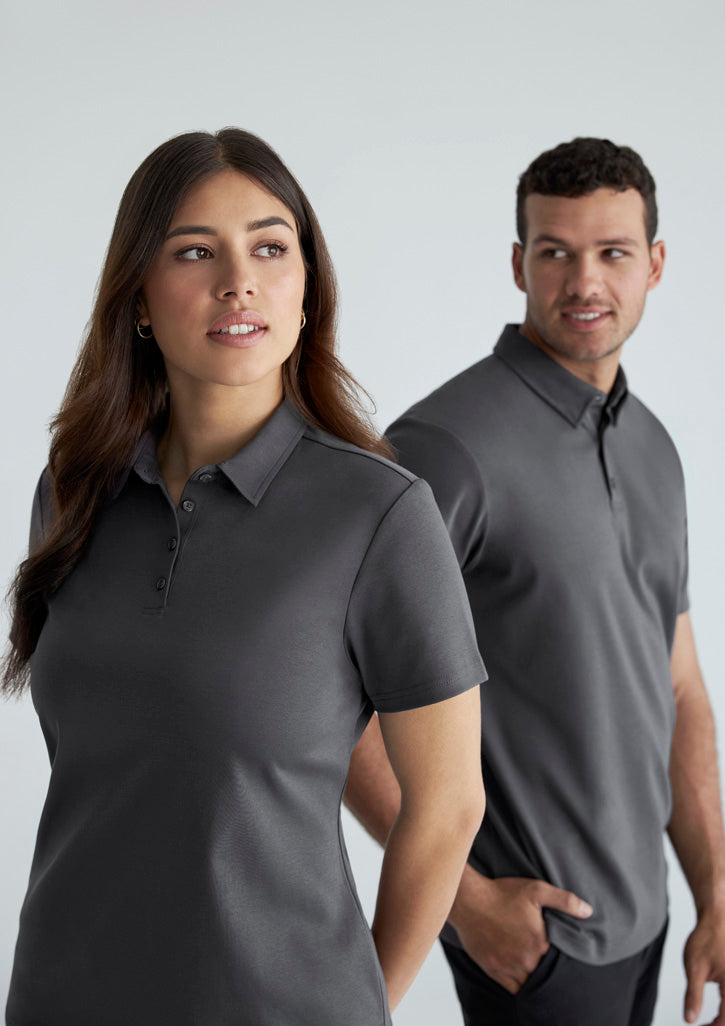 Biz Collection Womens Lotus Short Sleeve Polo - Charcoal