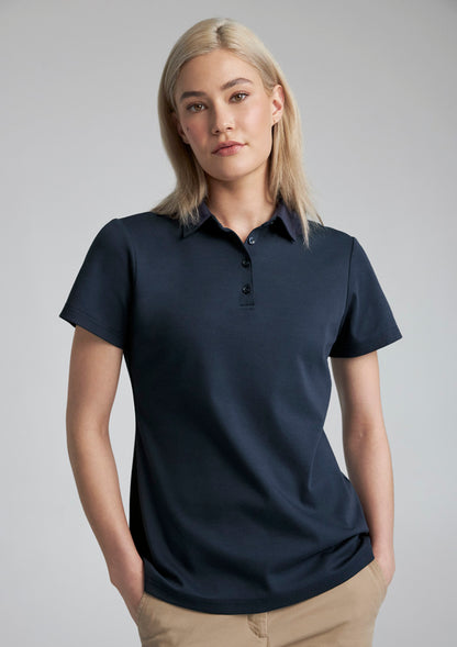 Biz Collection Womens Lotus Short Sleeve Polo - Navy