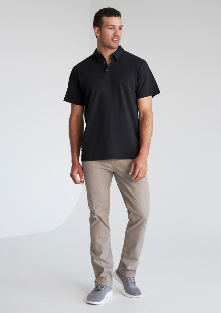Biz Collection Mens Lotus Short Sleeve Polo - Black
