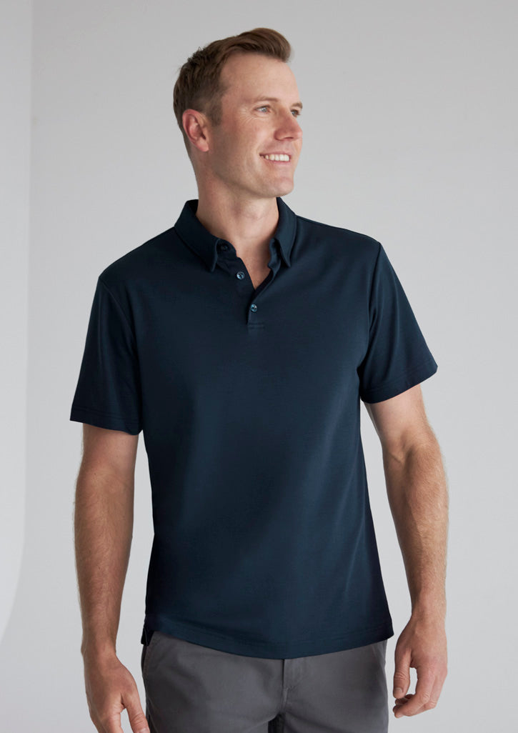 Biz Collection Mens Lotus Short Sleeve Polo - Navy