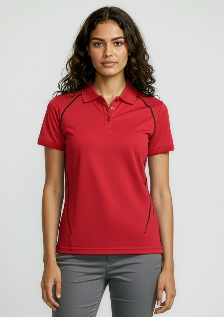 Biz Collection Womens Cyber Short Sleeve Polo - Red/Silver