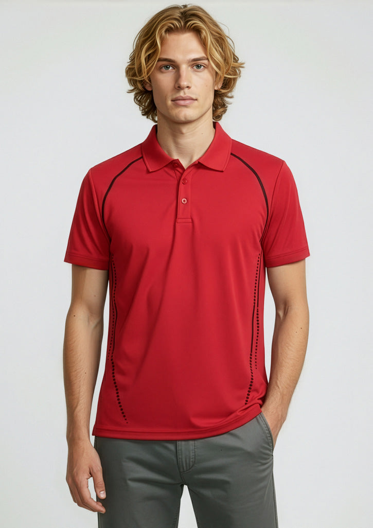 Biz Collection Mens Cyber Short Sleeve Polo - Red/Silver