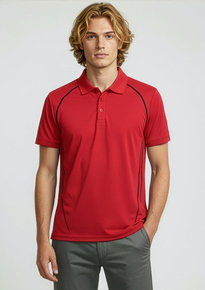 Biz Collection Mens Cyber Short Sleeve Polo - Red/Silver